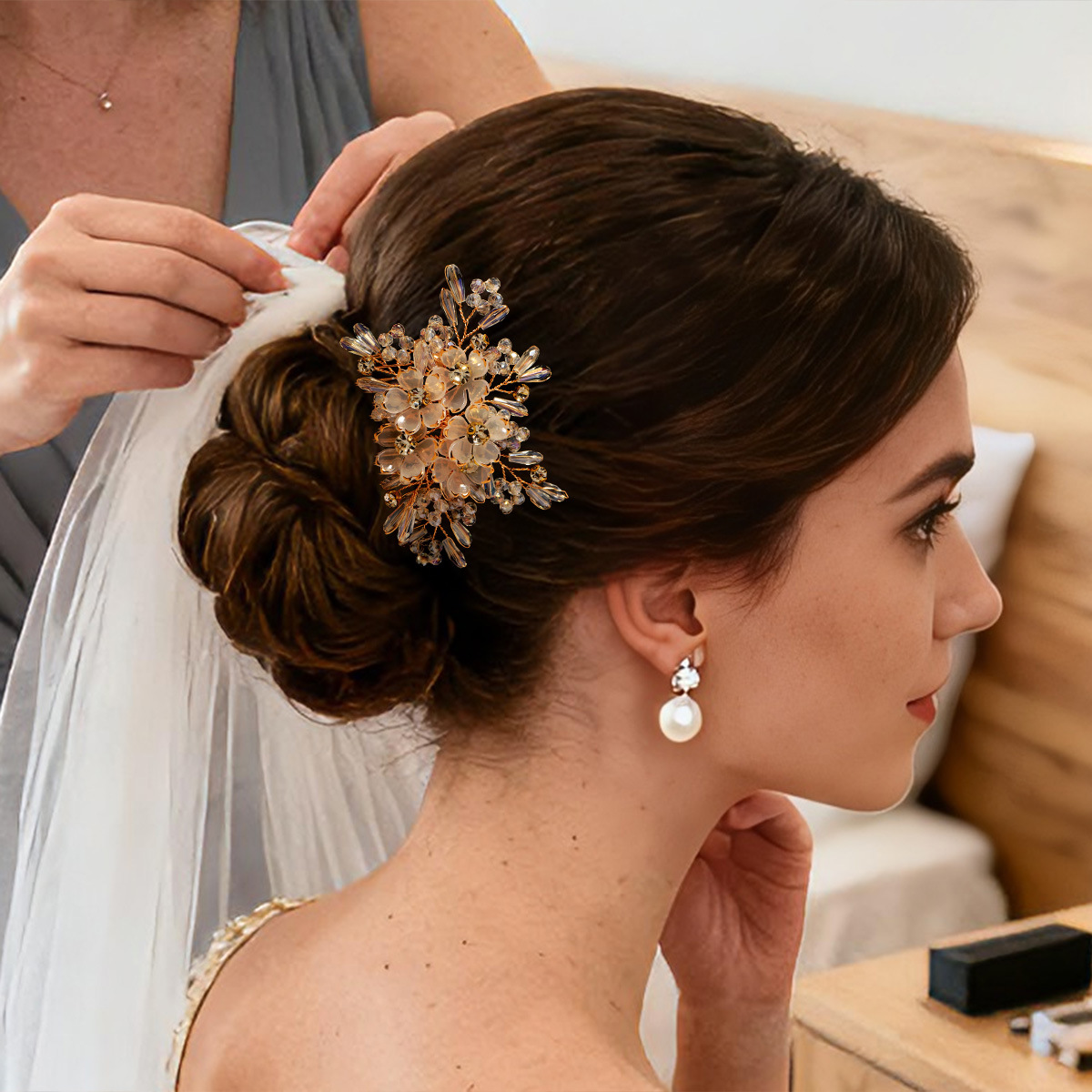 Women'S Hair Accessories Wedding - Hair Comb Crystal Flower Beaded Rhinestone