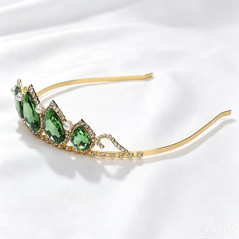 Women'S Hair Accessories Wedding - Green Water Drop Rhinestone Crystal Crown