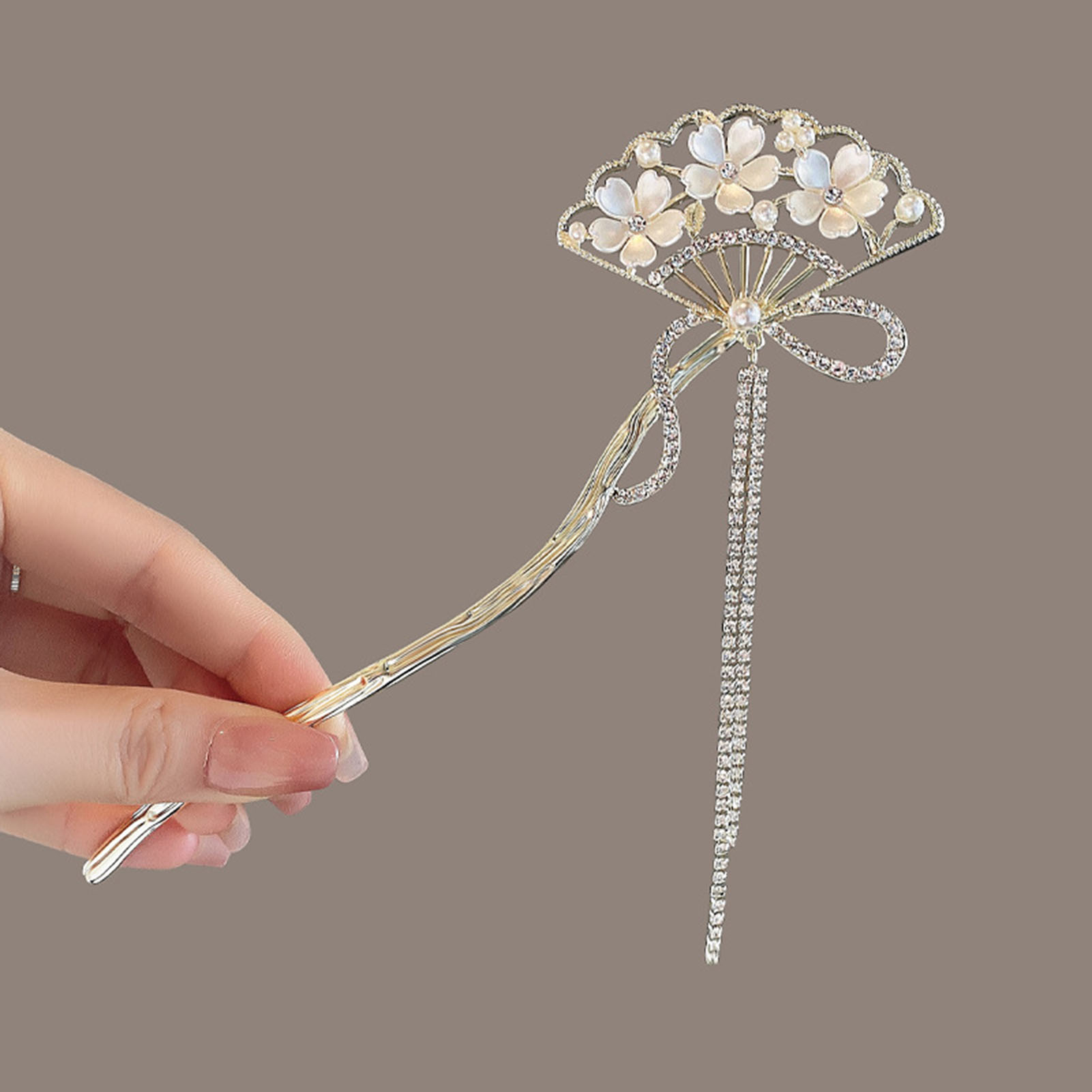 Pearl Hair Pin - Vintage Flower Fan Shaped Hair Stick